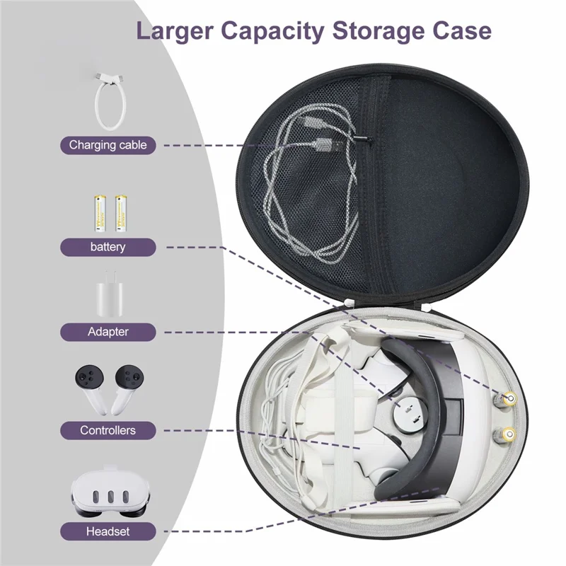 JYS JYS-MQ008 For Meta Quest 3 VR Glasses Shockproof Carrying Case Portable Hard Shell Bag Handbag - Logo / Grey
