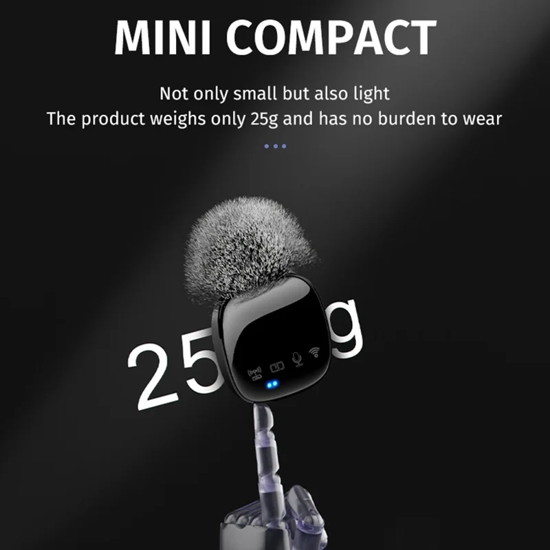 R8 Bluetooth-compatible Clip-On Recording Mic Wireless Lavalier Microphone (1 Transmitter + 1 Receiver) - For Apple