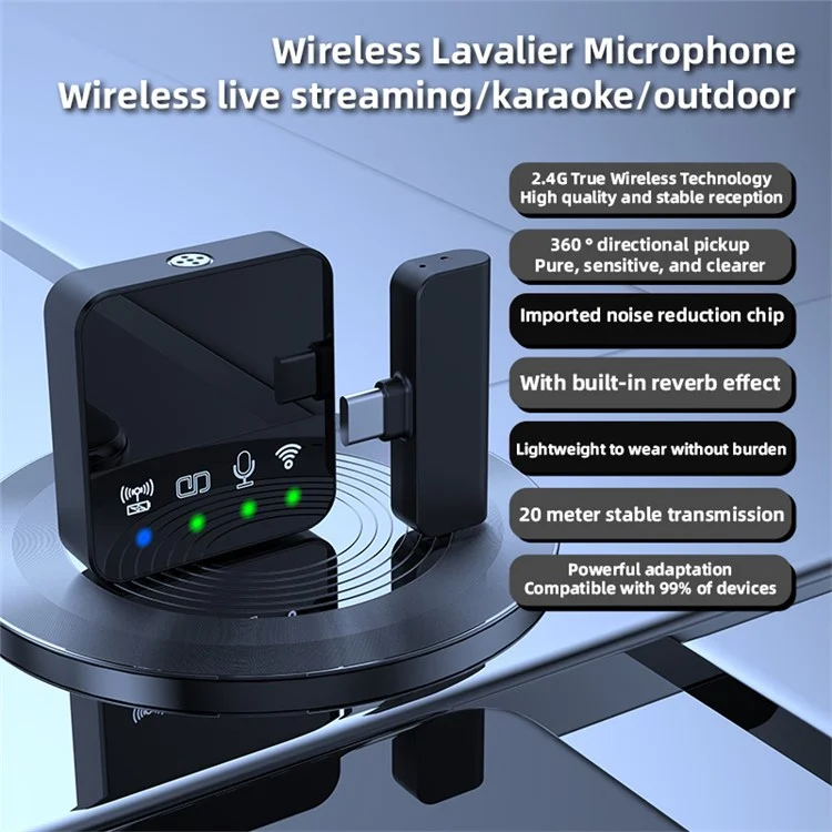 R10 Noise Canceling Wireless Lavalier Microphone System, 1 Mic+1 Receiver - Type-C