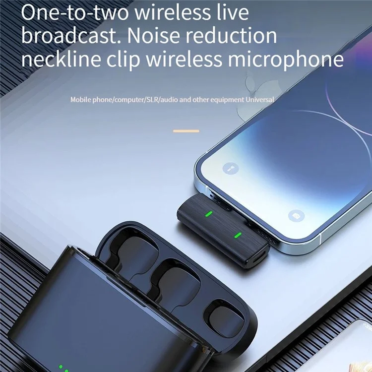 K10 Wireless Lavalier Mic DSP Noise Canceling Microphone  (2 Microfoni+1 Ricevitore) - Per iPhone / Nero+Giallo