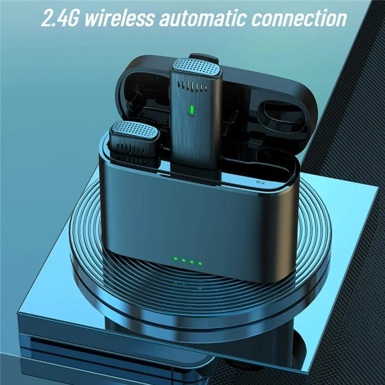 K10 Wireless Lavalier Mic DSP Noise Canceling Microphone  (2 Microfoni+1 Ricevitore) - Per iPhone / Nero+Giallo