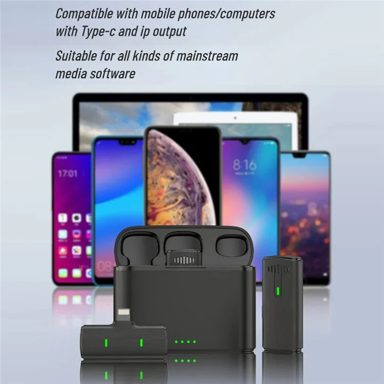 K10 Wireless Lavalier Mic DSP Noise Canceling Microphone  (2 Microfoni+1 Ricevitore) - Per iPhone / Nero+Giallo