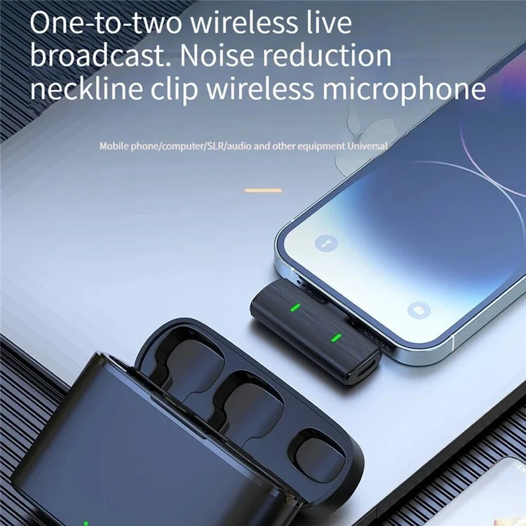 K10 Wireless Lavalier Mic DSP Noise Canceling Microphone  (2 Microfoni+1 Ricevitore) - Per iPhone / Nero+Giallo