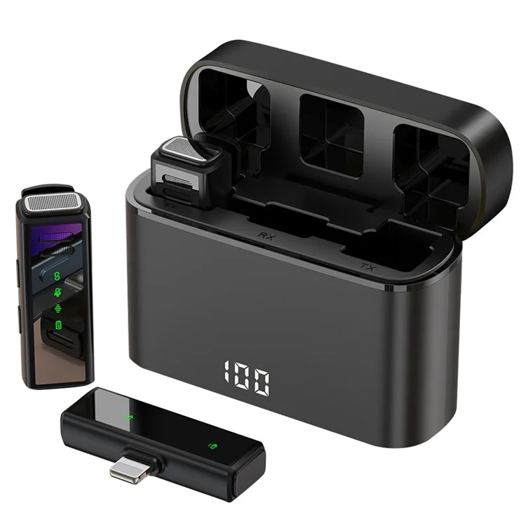 J88 Wireless Lavalier Live Streaming Microphone (2 Microfones + 1 Receptor) - Para iPhone / Preto