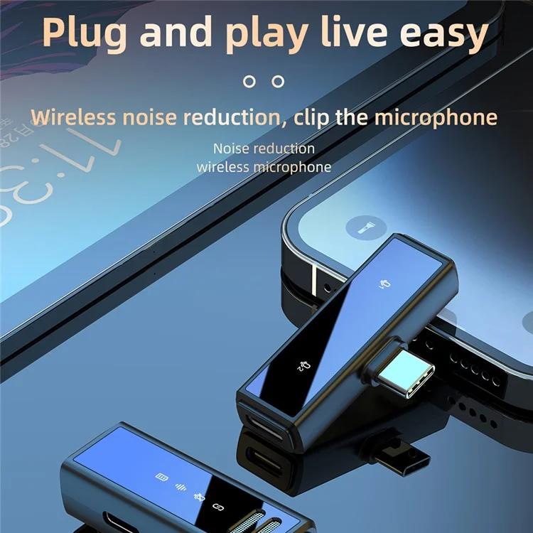 J88 Wireless Lavalier Live Streaming Microphone (2 Microphones+1 Receiver) - Type-C / Black+Yellow