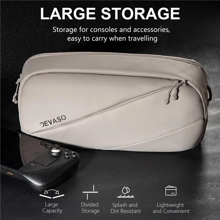 DEVASO 1133691 Bolsa de Transporte Portátil Crossbody Shoulder Bag Pouch para Steam Deck Console Devices - Cinza