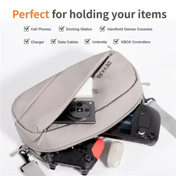 DEVASO 1133691 Bolsa de Transporte Portátil Crossbody Shoulder Bag Pouch para Steam Deck Console Devices - Cinza