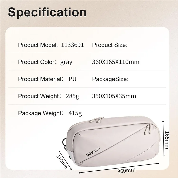DEVASO 1133691 Bolsa de Transporte Portátil Crossbody Shoulder Bag Pouch para Steam Deck Console Devices - Cinza