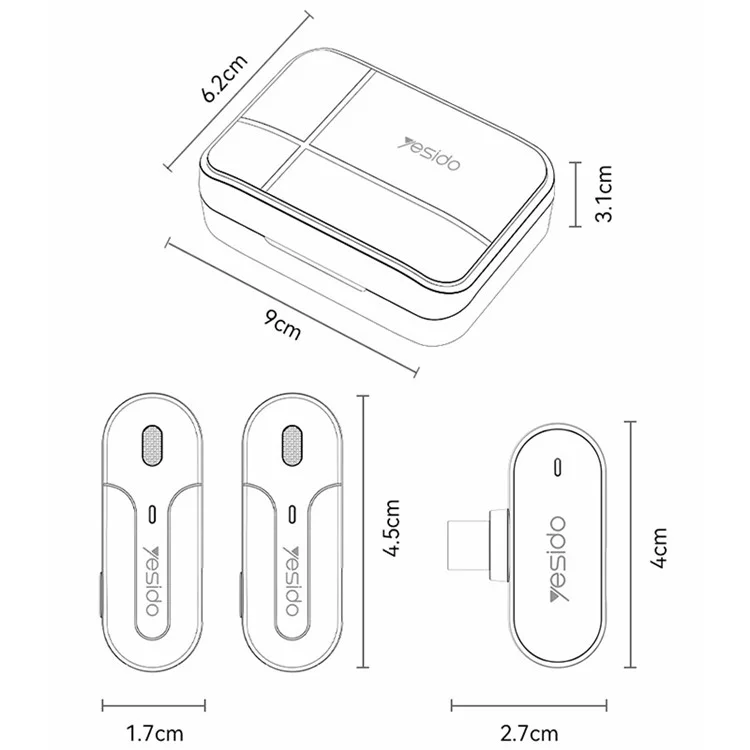 YESIDO KR17 Sistema de micrófono lavalier con estuche de carga, 2 transmisores + 1 receptor