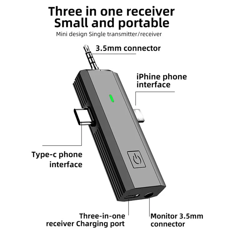 S17 Para iPhone+Type-C+3.5mm AUX Sistema de Microfone Lavalier Sem Fio 3 em 1, 1 Microfone + 1 Receptor