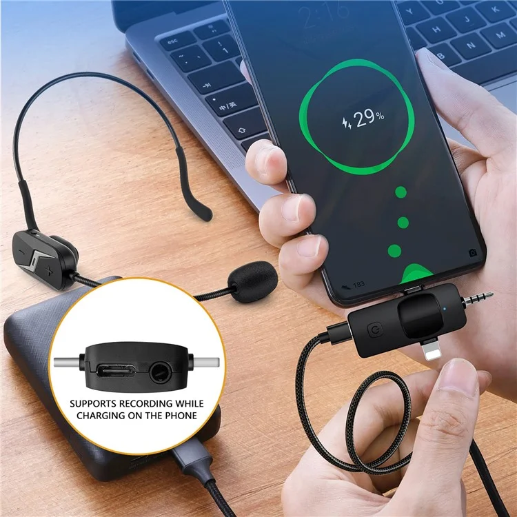 YANMAI GF13 Microfono Wireless con Riduzione del Rumore 2.4G con Fascia Rimovibile