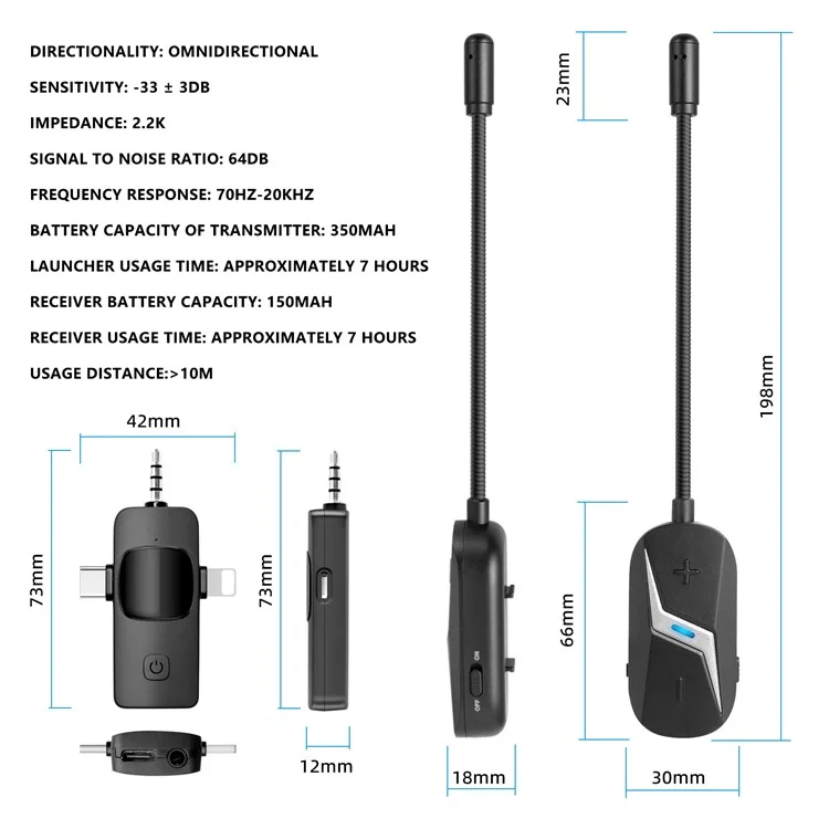 YANMAI GF13 Microfono Wireless con Riduzione del Rumore 2.4G con Fascia Rimovibile