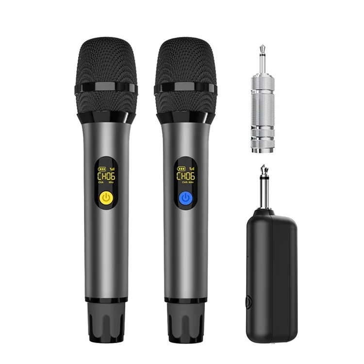 Microphone sans fil UHF pour karaoké à domicile H21H, 2 micros + 1 récepteur - Gris