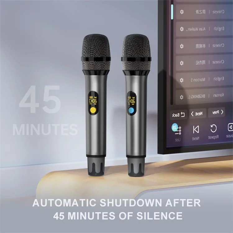 Microphone sans fil UHF pour karaoké à domicile H21H, 2 micros + 1 récepteur - Gris