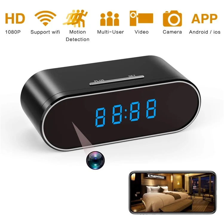 Caméra cachée avec réveil WiFi I4 1920x1080P Full HD Vision Nocturne