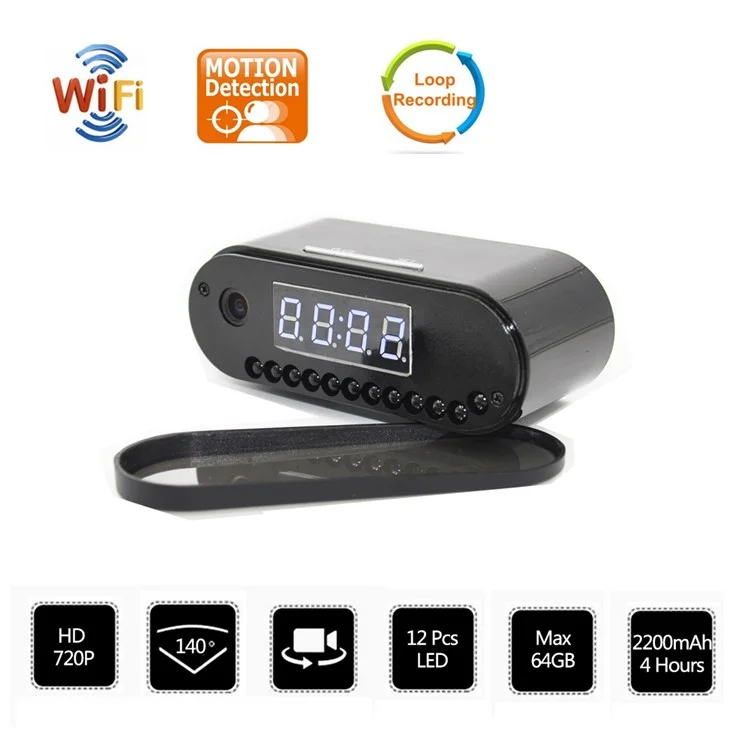 Caméra cachée avec réveil WiFi I4 1920x1080P Full HD Vision Nocturne