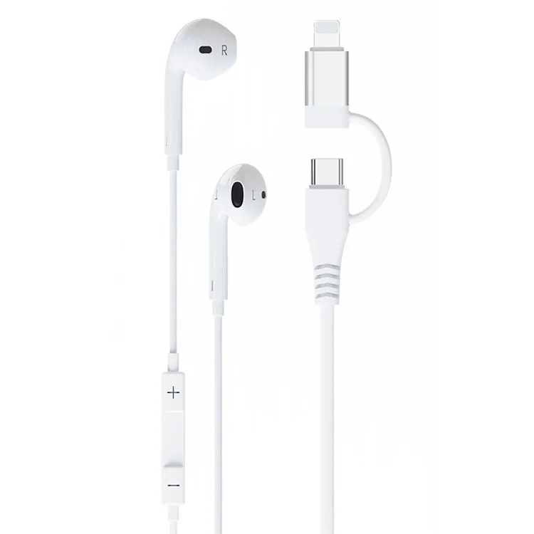 Typ-C / 8-Pin 2-in-1 Kabelgebundenes Headset mit Digitaler Chip-Stereo-Drahtsteuerung für Smartphones