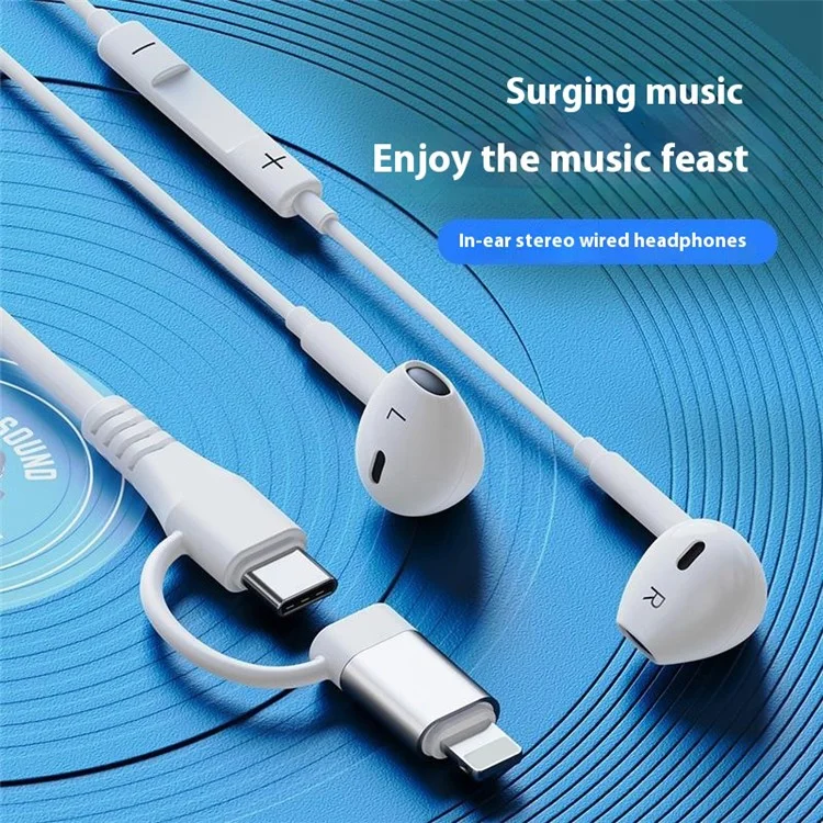 Typ-C / 8-Pin 2-in-1 Kabelgebundenes Headset mit Digitaler Chip-Stereo-Drahtsteuerung für Smartphones