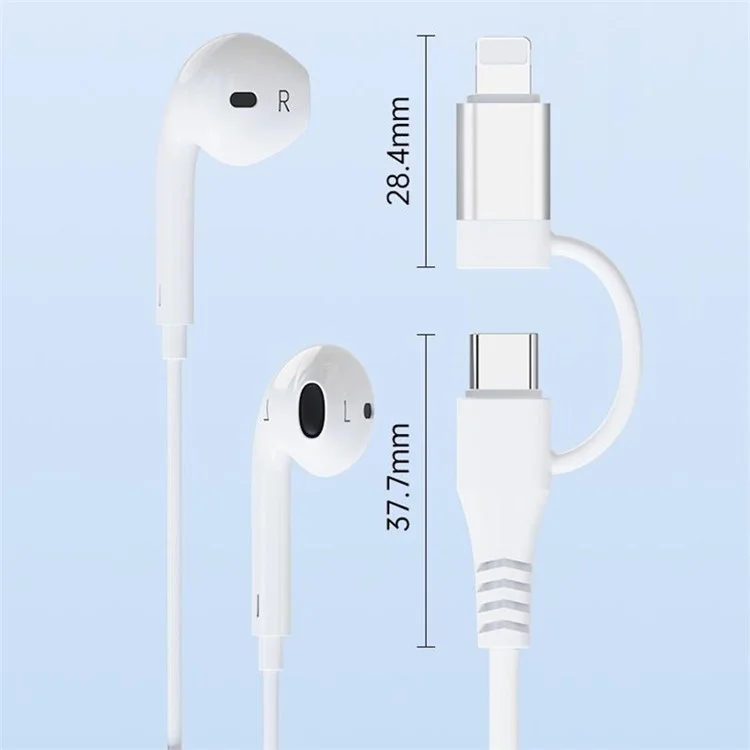 Typ-C / 8-Pin 2-in-1 Kabelgebundenes Headset mit Digitaler Chip-Stereo-Drahtsteuerung für Smartphones