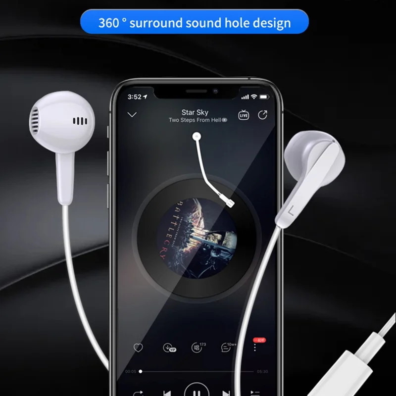 ME544 Type-C Wired Digital Earphone Stereo Line Control Phone Music Headset - White