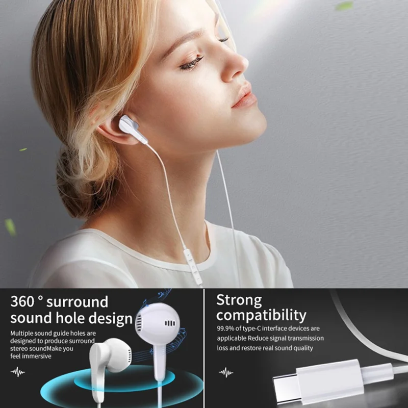 ME544 Type-C Wired Digital Earphone Stereo Line Control Phone Music Headset - White