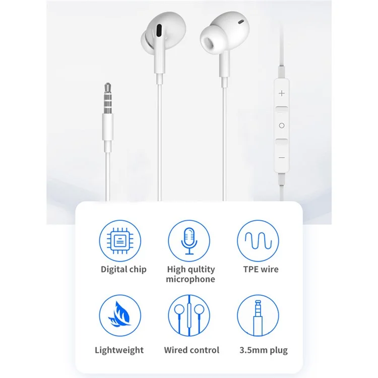 ME531 3.5mm Wired Earphone Built-In Mic Wire Control HiFi Sound Music Gaming Headset - White