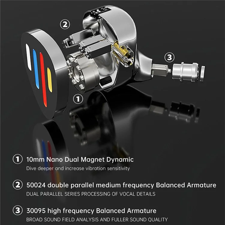 nd X12 Aurnospedi Cablati Driver Dinamico da 10 mm +cuffie In-ear Hifi 5ba Con Cavo Staccabile, Nessun Microfono - Argento