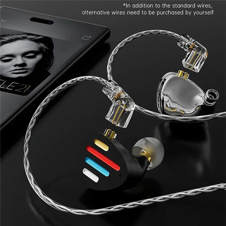 ND X12 Wired Earphones 10mm Dynamic Driver +5BA HiFi In-ear Headphones with Detachable Cable, No Mic - Black