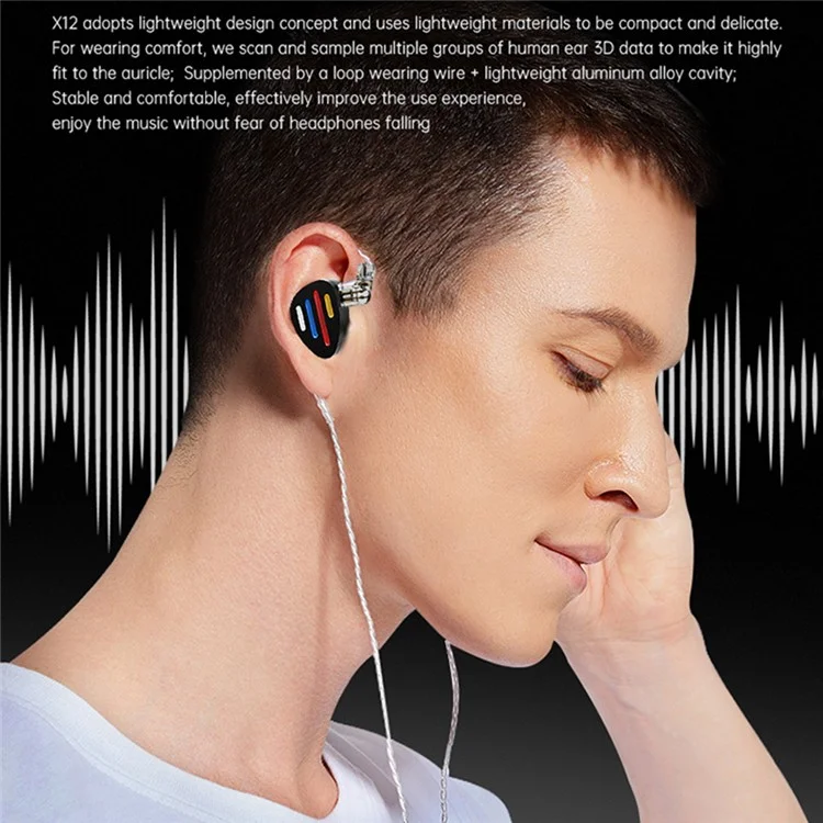 ND X12 Wired Earphones 10mm Dynamic Driver +5BA HiFi In-ear Headphones with Detachable Cable, No Mic - Black