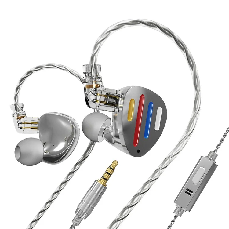 ND X12 Auricolari Cablati Driver Dinamico da 10 mm +cuffie In-ear Hifi 5ba Con Cavo Staccabile, Con Microfono - Argento
