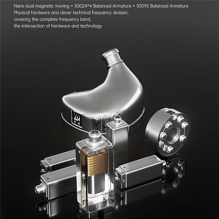 ND X12 Auricolari Cablati Driver Dinamico da 10 mm +cuffie In-ear Hifi 5ba Con Cavo Staccabile, Con Microfono - Argento