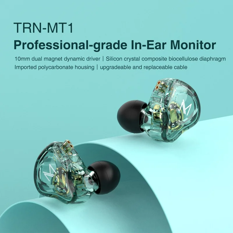 TRN MT1 10mm Dynamic Driver Earphones HiFi Bass In-ear Monitor Sports Earphone, 3.5mm Wire with Mic - Grey
