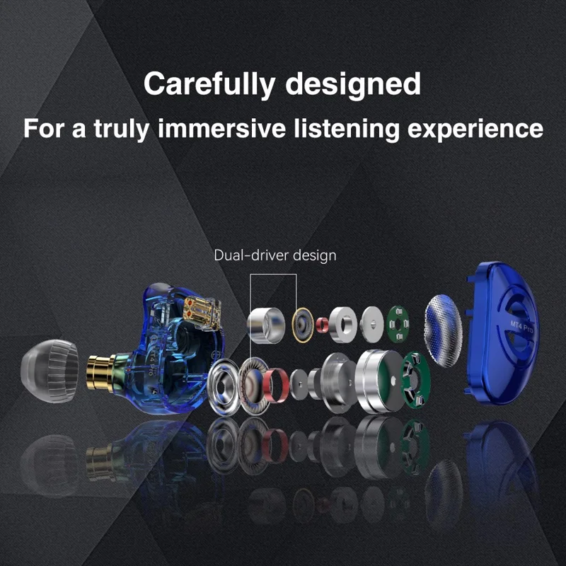 TRN MT4 Pro Abnehmbar 3,5-mm-kabel-in-ear-kopfhörer Dual Dynamic Treiber HiFi Headset Ohne Mikrofon - Blau