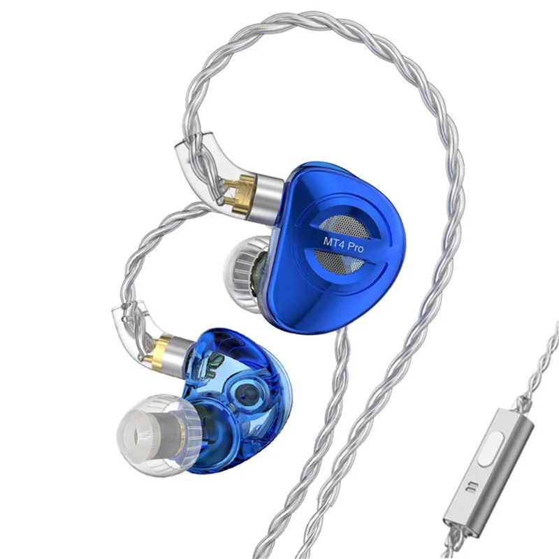 TRN MT4 PRO Detachable 3.5mm Wired In-Ear Earphone Dual Dynamic Driver HiFi Monitor Headphone with Mic - Blue