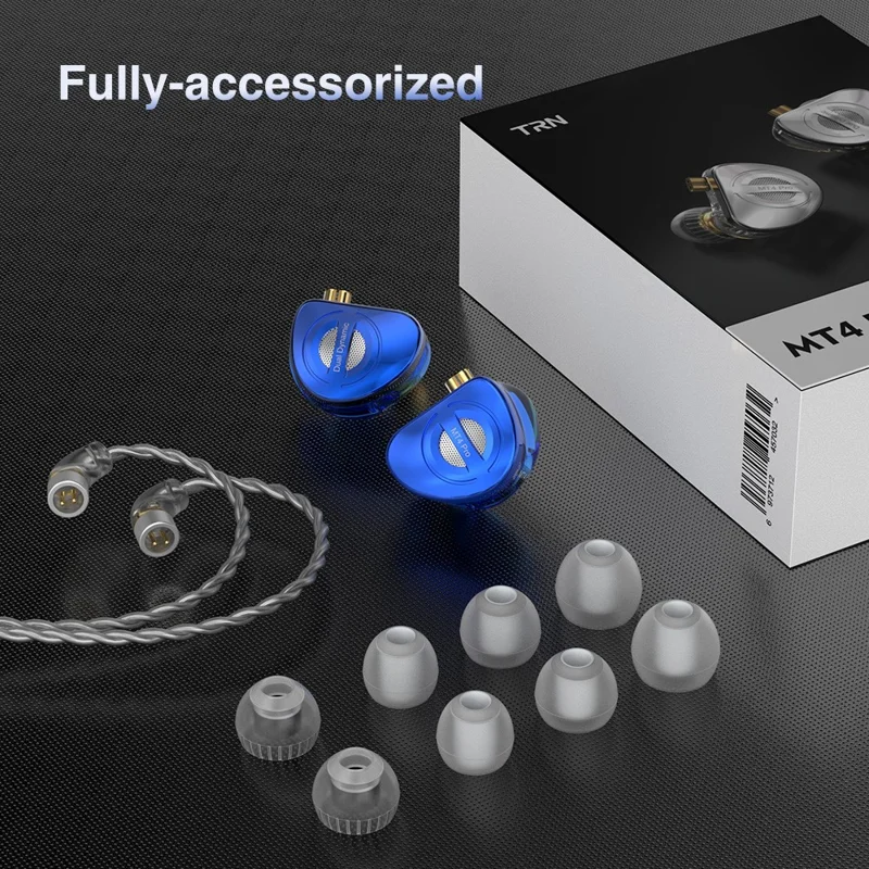 TRN MT4 PRO Detachable 3.5mm Wired In-Ear Earphone Dual Dynamic Driver HiFi Monitor Headphone with Mic - Blue