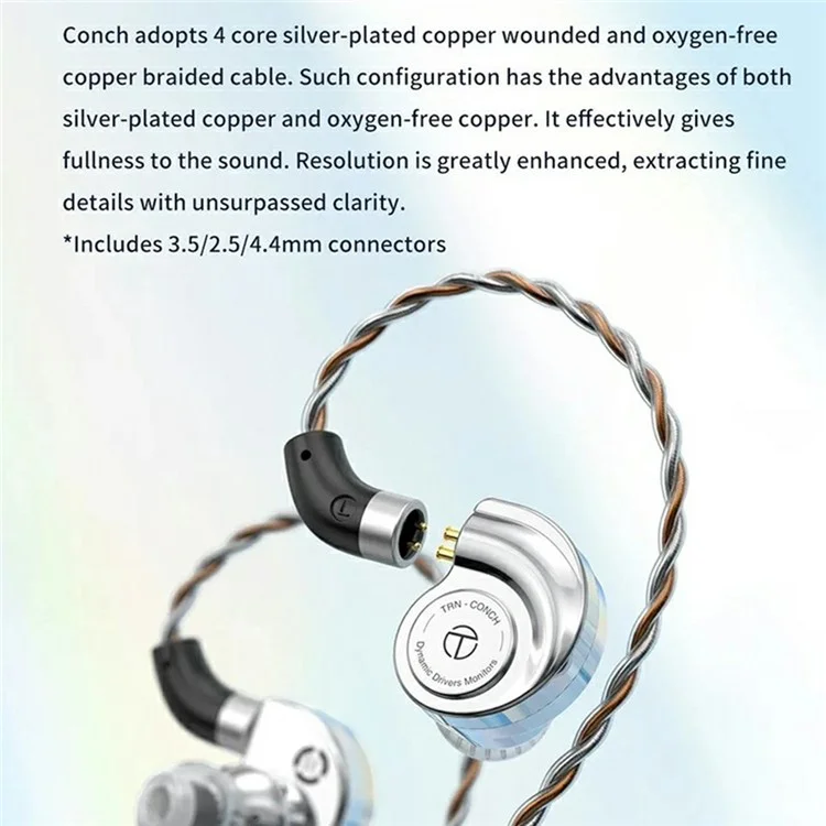 TRN Conch Earphone DLC Diamond Diaphragm Dynamic Driver In-Ear Monitor Tuning Headphones, with Mic