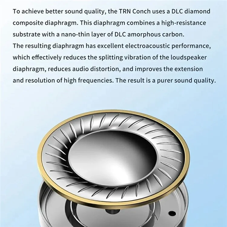 TRN Conch Earphone DLC Diamond Diaphragm Dynamic Driver In-Ear Monitor Tuning Headphones, No Mic