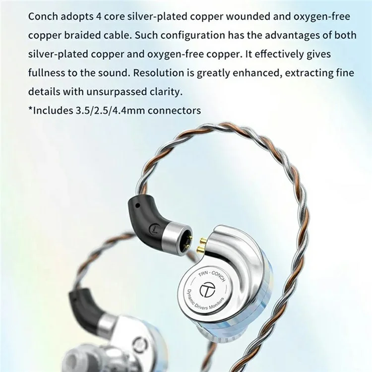 TRN Conch Earphone DLC Diamond Diaphragm Dynamic Driver In-Ear Monitor Tuning Headphones, No Mic