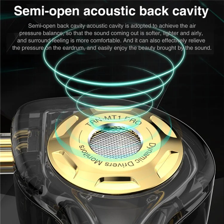 TRN MT1 Pro Destacável 3,5 mm Com Fio Fone de Ouvido Com Fone de Ouvido Pesado Fone de Música Sem Microfone - Preto