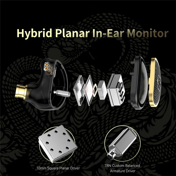 TRN Xuanwu Detachable 3.5mm Wired In-Ear Earphone 10mm Square Planar Driver HiFi Headset with Mic