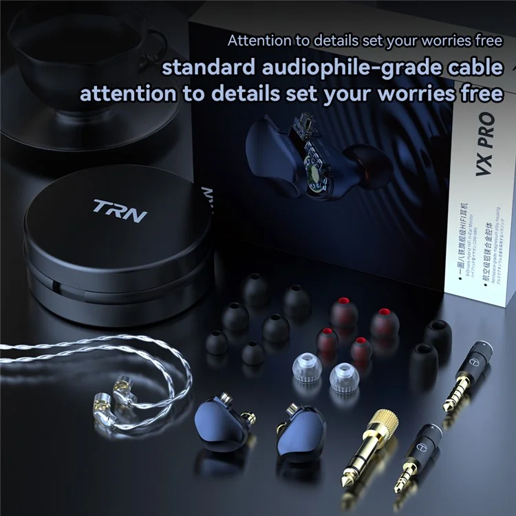TRN VX Pro 3.5+4.4mm Wired In-Ear Earphone 10mm Dynamic + 8 Balanced Armature Drivers HiFi Music Headset (Without Mic) - Dark Blue