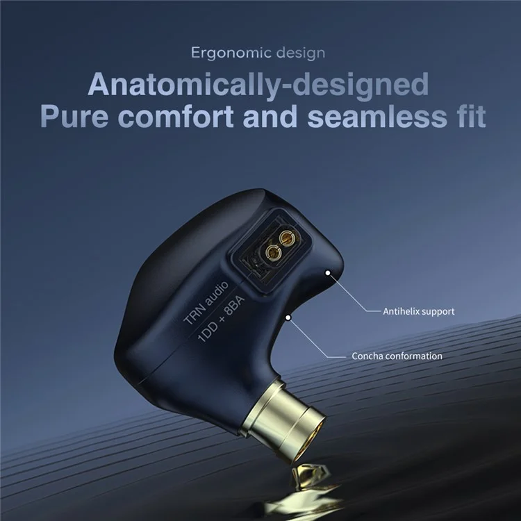 TRN VX Pro 3.5+4.4mm Wired In-Ear Earphone 10mm Dynamic + 8 Balanced Armature Drivers HiFi Music Headset (Without Mic) - Dark Blue