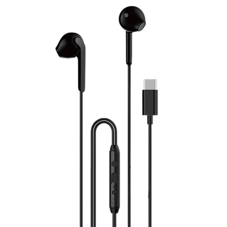 DUDAO X3C 1.2m Wired Earphone with Type-C Connector Half In-Ear Earbuds for iPhone 15 / 16 / Huawei / Xiaomi - Black