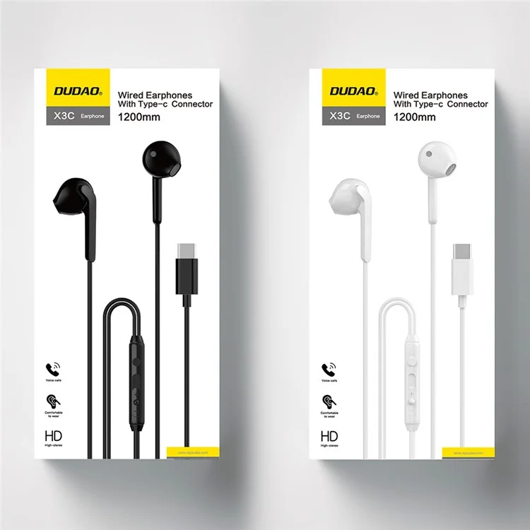 DUDAO X3C 1.2m Wired Earphone with Type-C Connector Half In-Ear Earbuds for iPhone 15 / 16 / Huawei / Xiaomi - Black