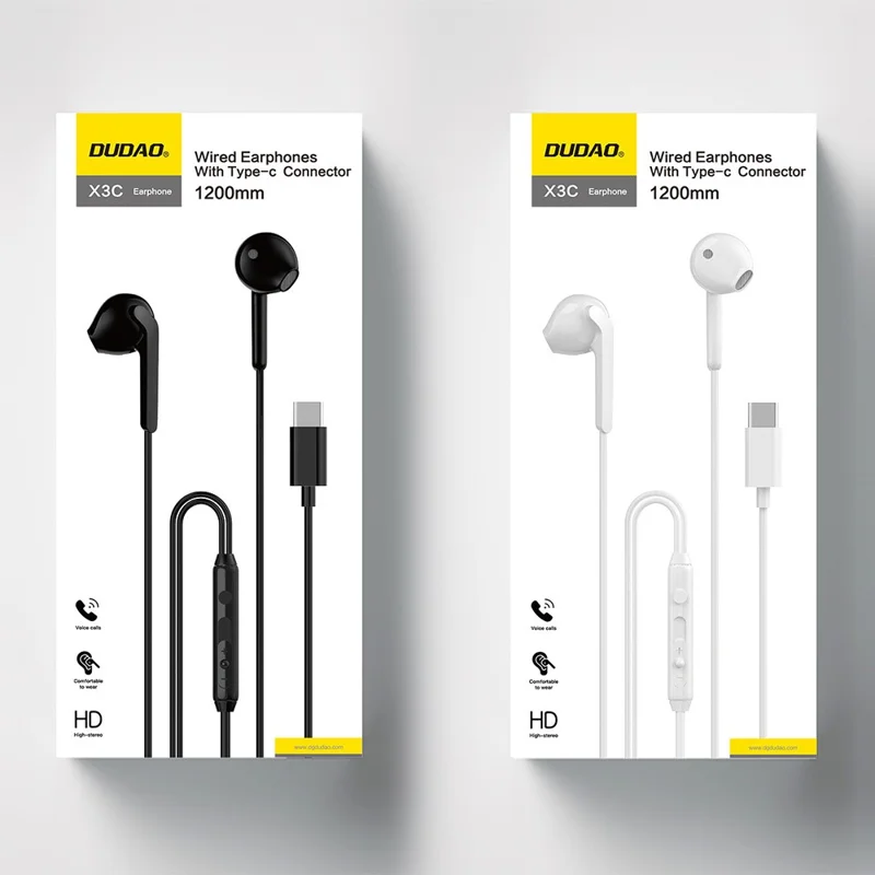 DUDAO X3C 1.2m Wired Earphone with Type-C Connector Half In-Ear Earbuds for iPhone 15 / 16 / Huawei / Xiaomi - White