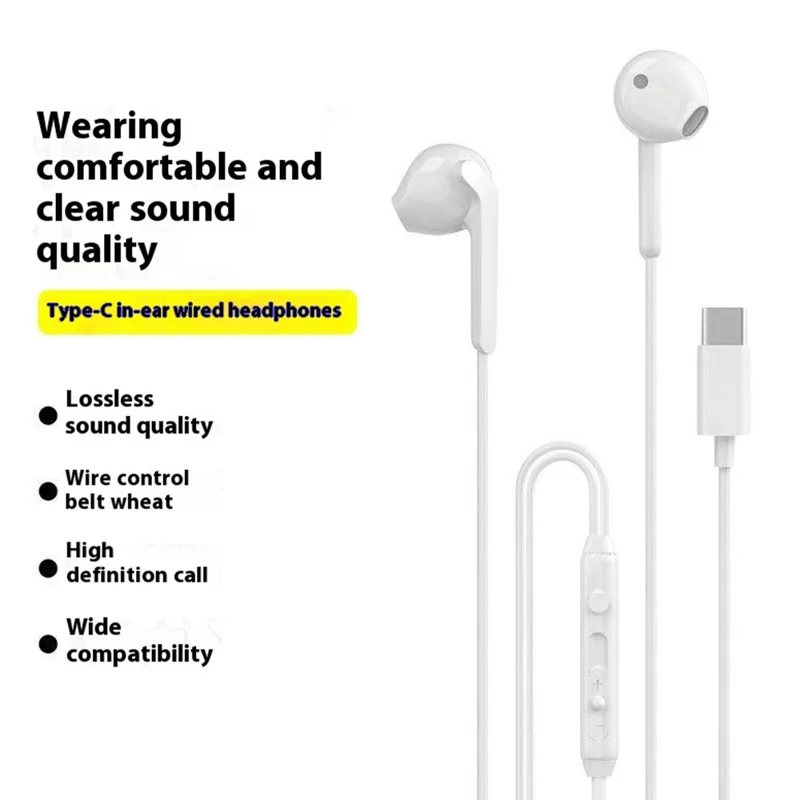DUDAO X3C 1.2m Wired Earphone with Type-C Connector Half In-Ear Earbuds for iPhone 15 / 16 / Huawei / Xiaomi - White