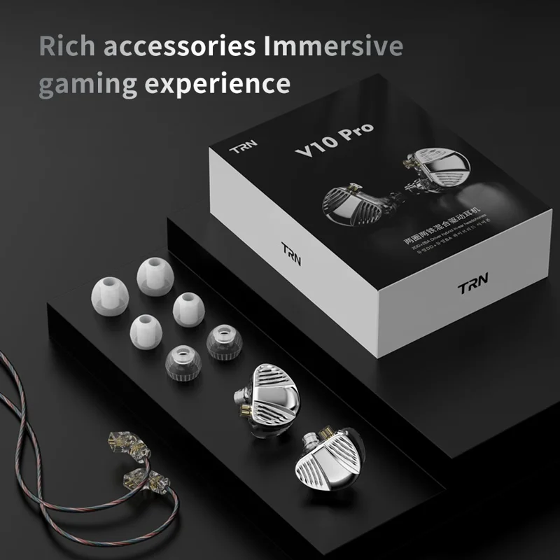 TRN V10 Pro 3.5mm Detachable Wired In-Ear Earphone HiFi Music Gaming Headset with Mic - Silver