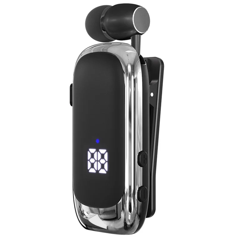 K88 Business Lavalier Headphones Retractable Sports Bluetooth-compatible Earphones with LED Display - Silver