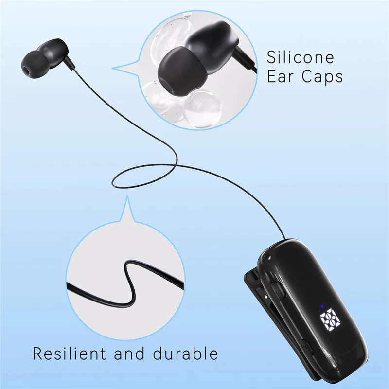 K88 Business Lavalier Headphones Retractable Sports Bluetooth-compatible Earphones with LED Display - Silver