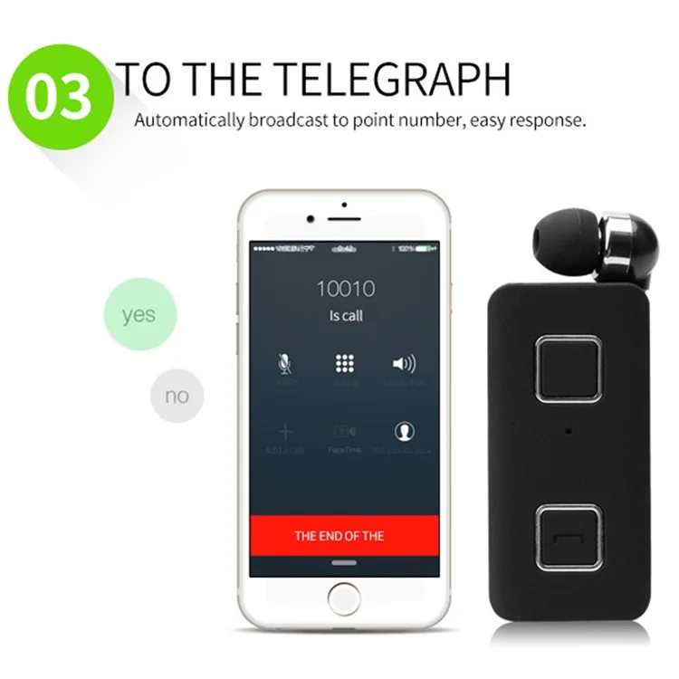 K35 Mini Wireless Headset Retractable Business Lavalier Earphone for Sports Driving - Black